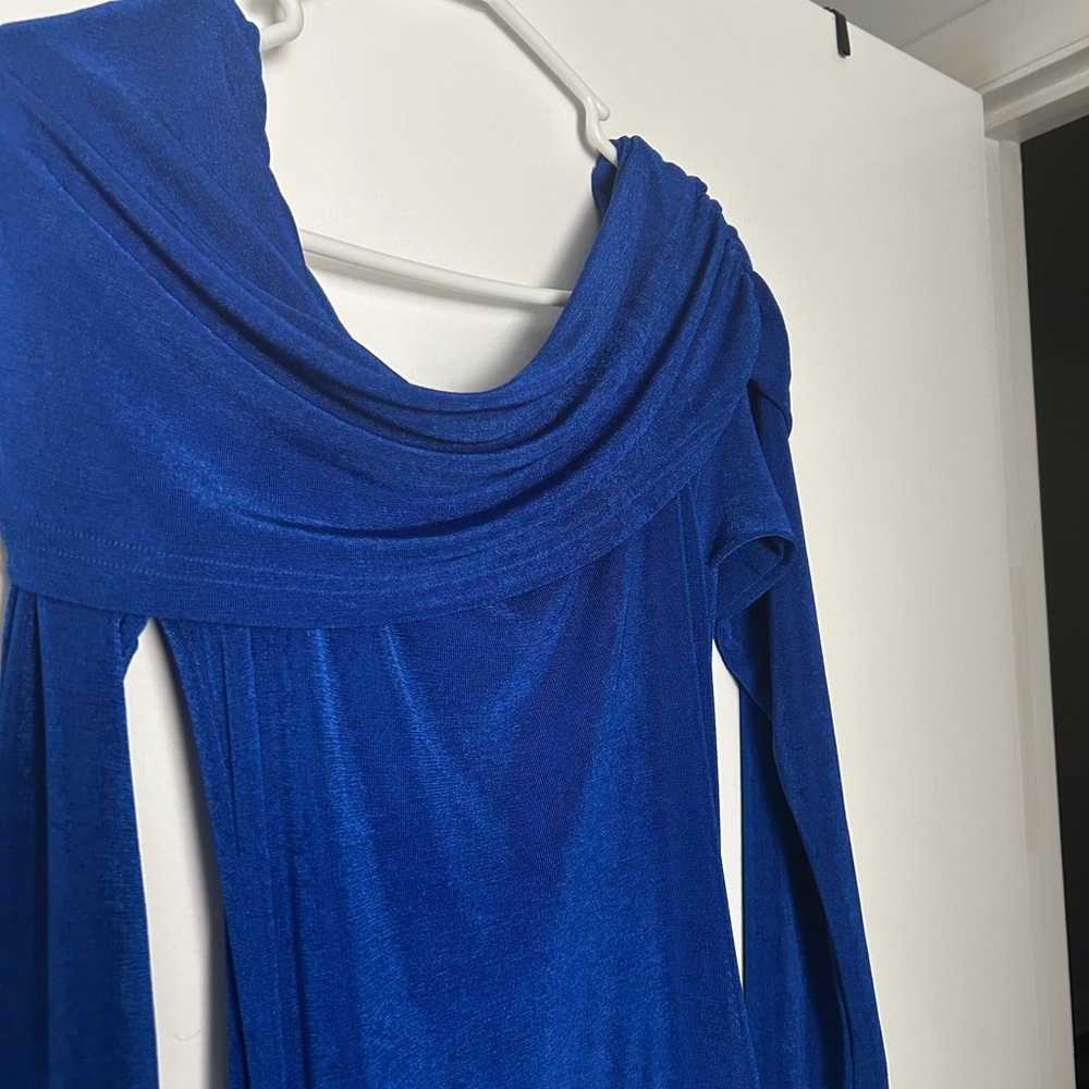 Royal Blue Draped Neck Long Sleeve Top